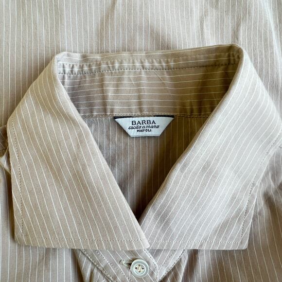 Barba Napoli 46 Tan Pinstripe Button Down Shirt - Picture 4 of 7
